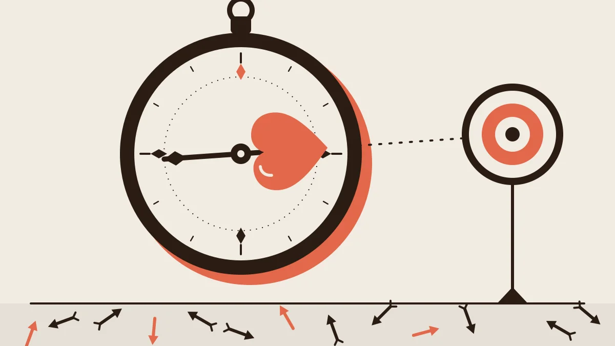 A heart-compass pointing at one target, illustrating intentional dating