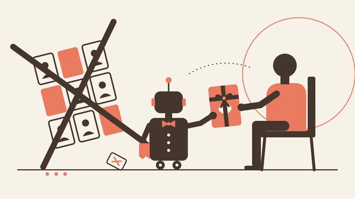 An AI matchmaker presenting one curated dating card instead of a swipe grid