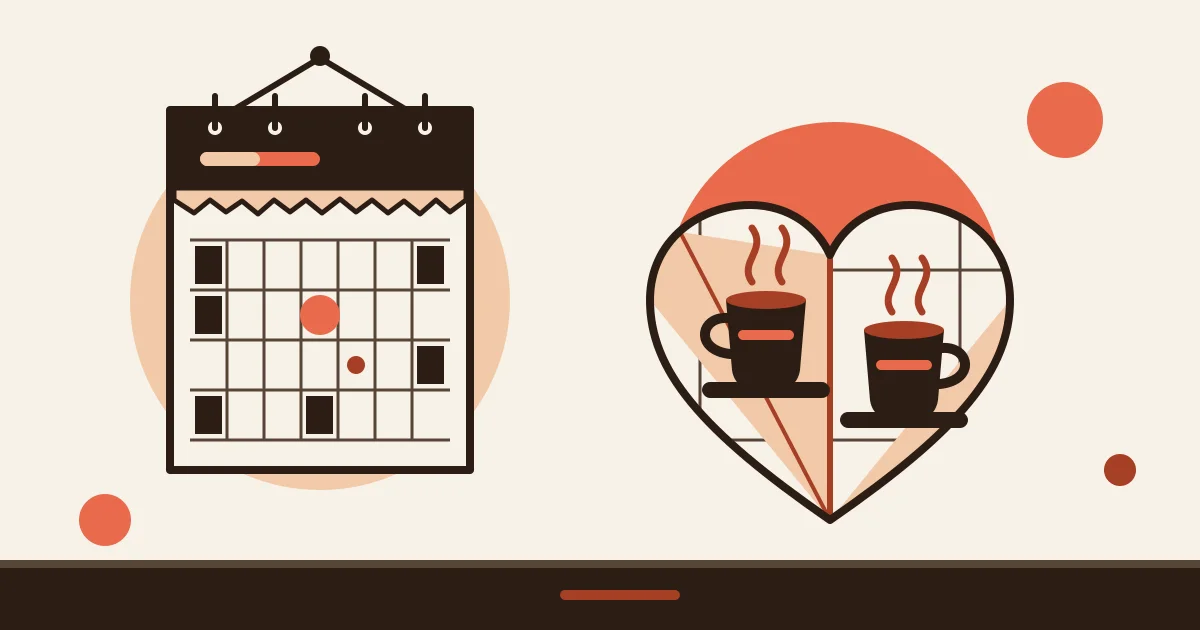 date night ideas for couples - calendar page folded into a heart with coffee